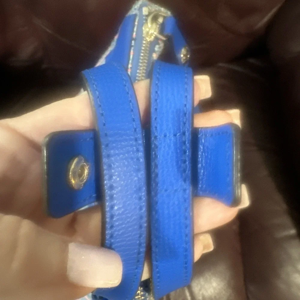 HENRI BENDEL Large Blue Leather Tweed Jetsetter Convertible Backpack Bag Preppy